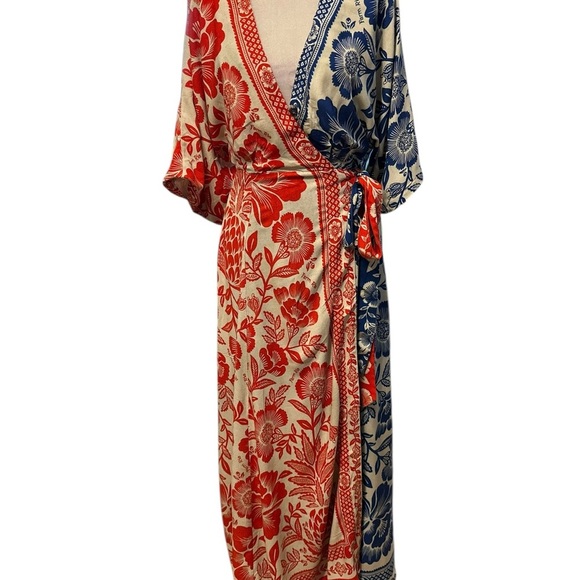 Farm Rio Floral wrap around maxi dress- Red and Blue size S - Picture 4 of 14